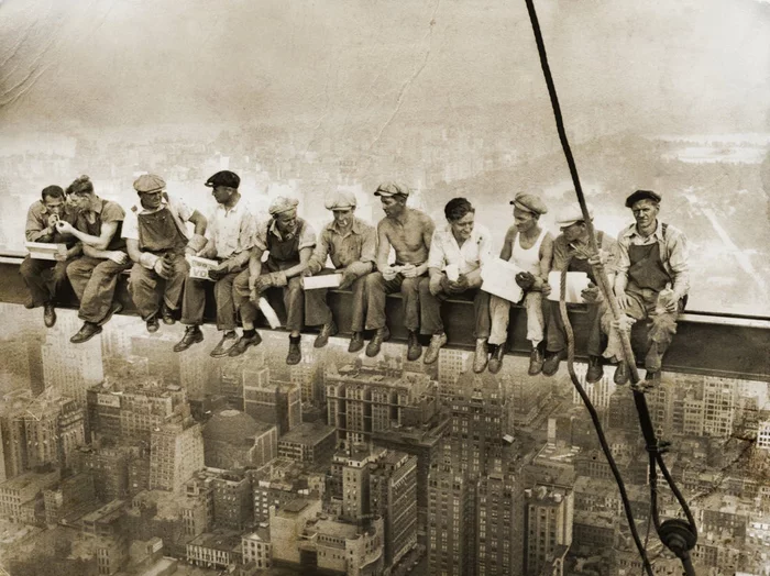 Lewis Hine's famous shot of Depression-era ironworkers lunching on an I-beam of the unfinished Empire State Building