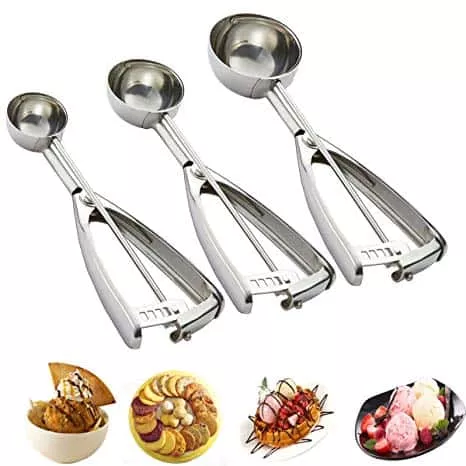 Cookie Scoop Set, 3 PCS Ice Cream Scoop with Trigger, 18/8 Stainless Steel, Perfect for Cookie, Ice Cream, Cupcake, Muffin, Meatball
