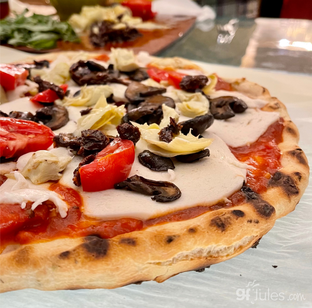 gfJules Gluten Free Pizza Crust Mix - grilled pizza with vegan mozzarella