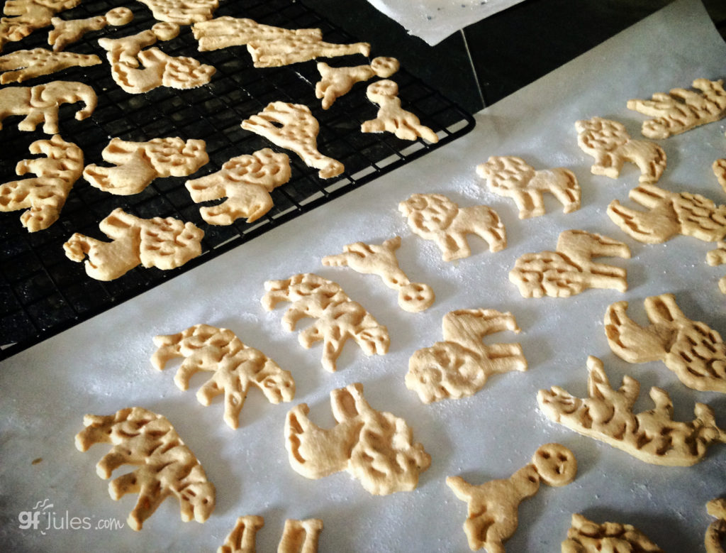 gluten free animal crackers on parchment