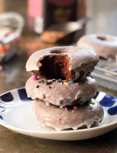 gluten free chocolate donut stack with bite