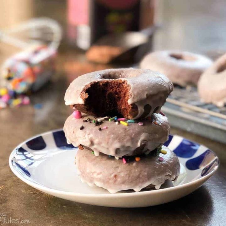 gluten free chocolate donut stack with bite