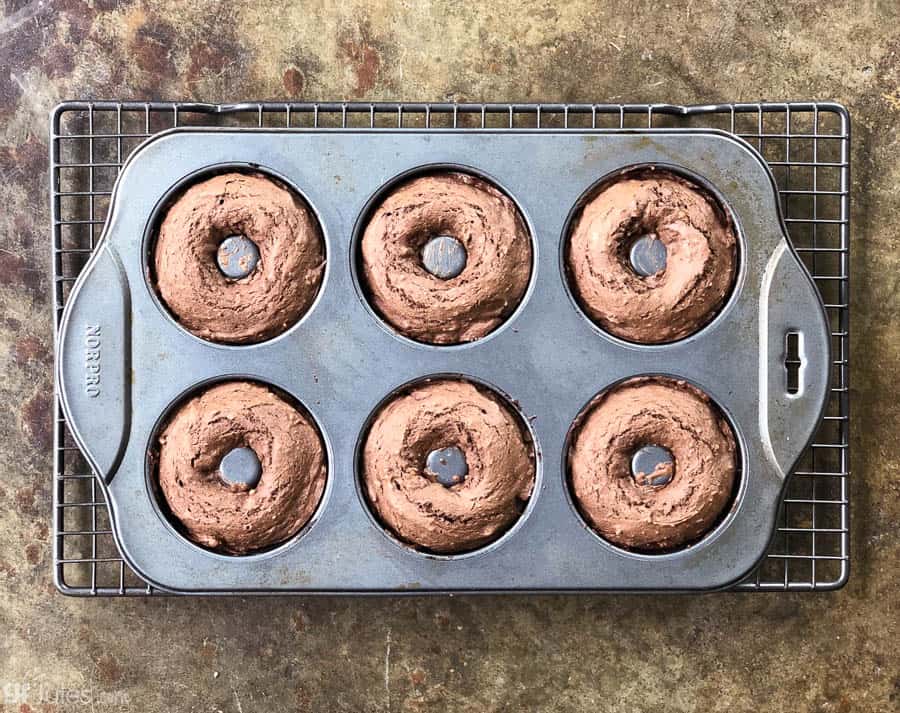 gluten free chocolate donuts in pan