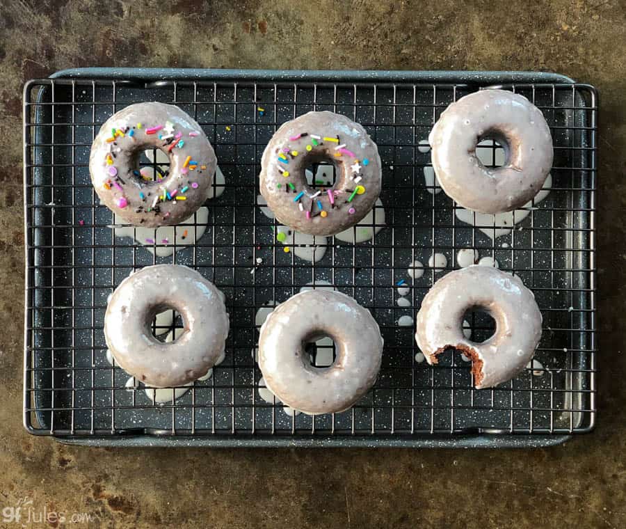 gluten free chocolate donuts on wire rack