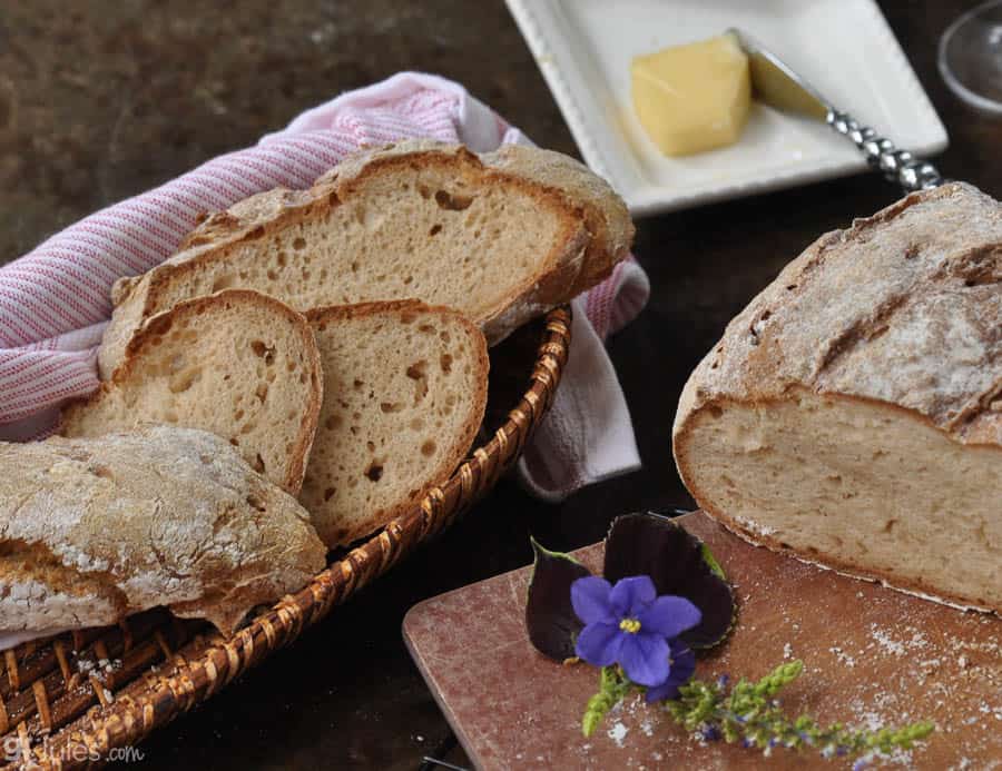 gluten free sourdough artisan loaf with basket