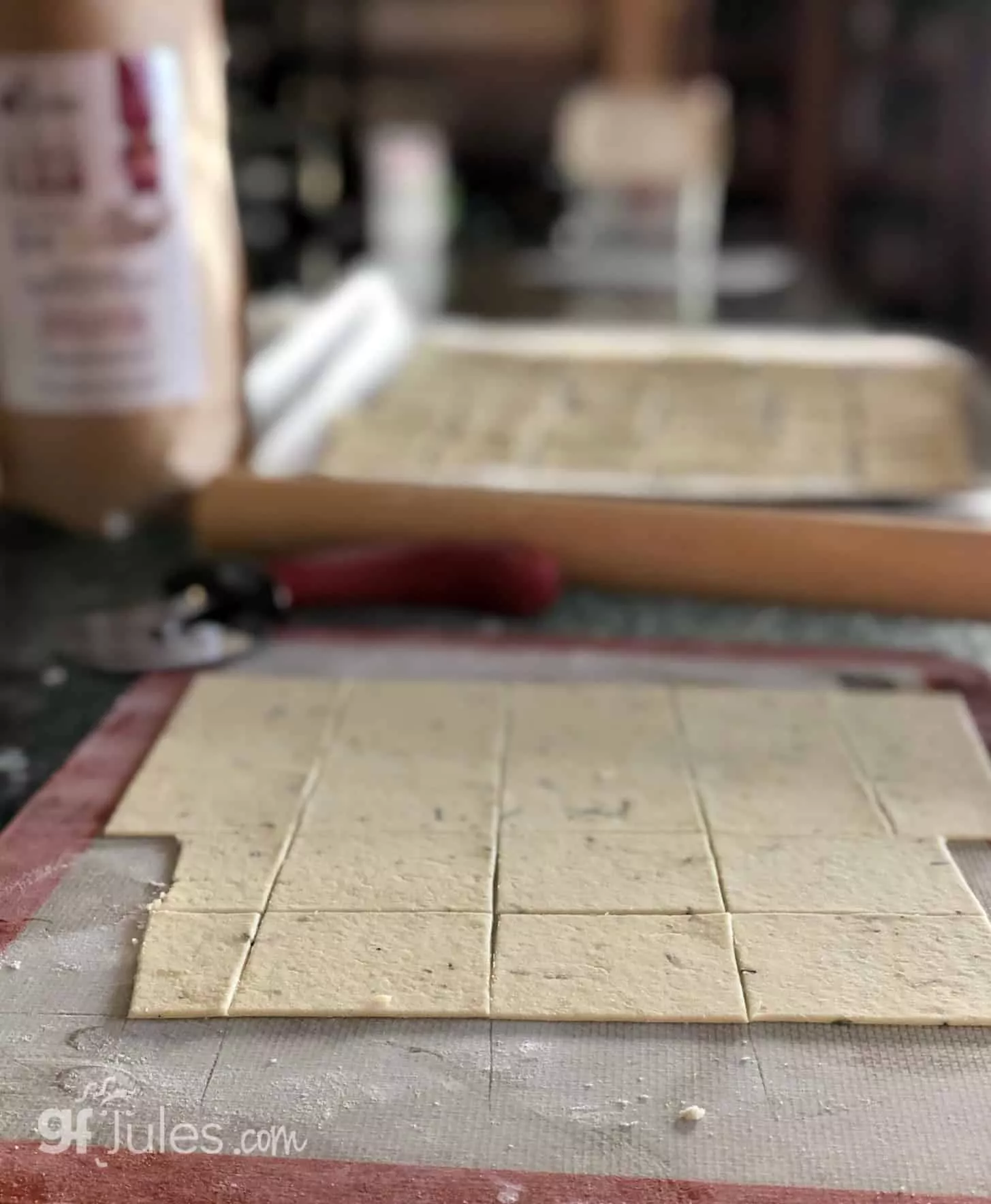 cutting gluten free cracker dough