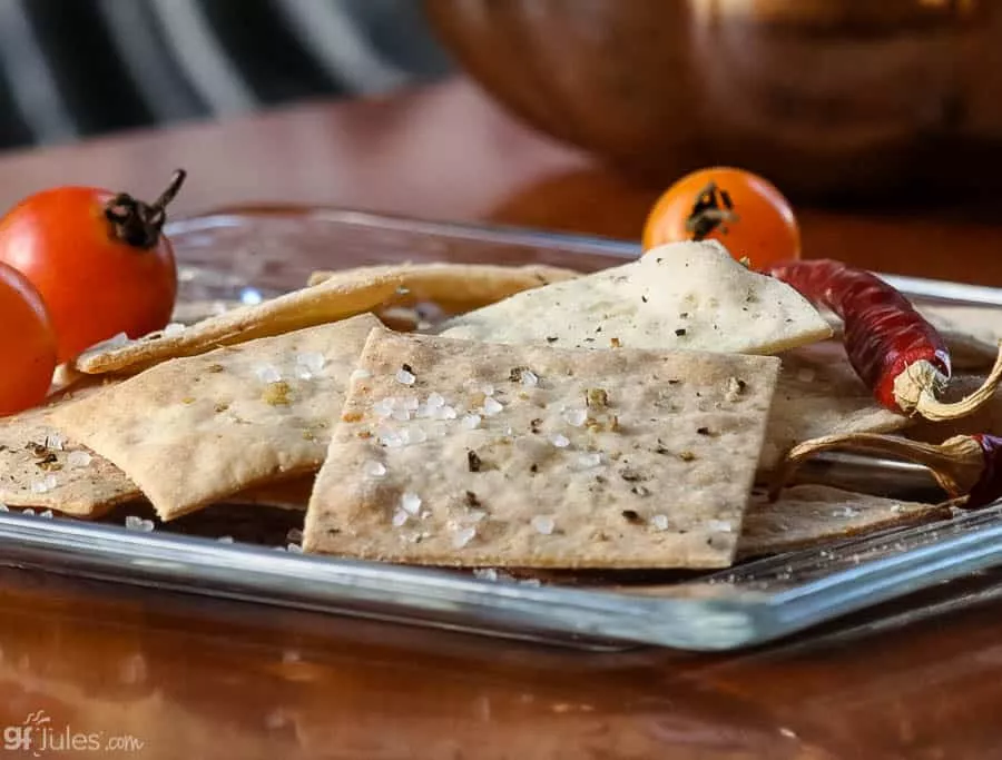 gluten free crackers on glass plate CU