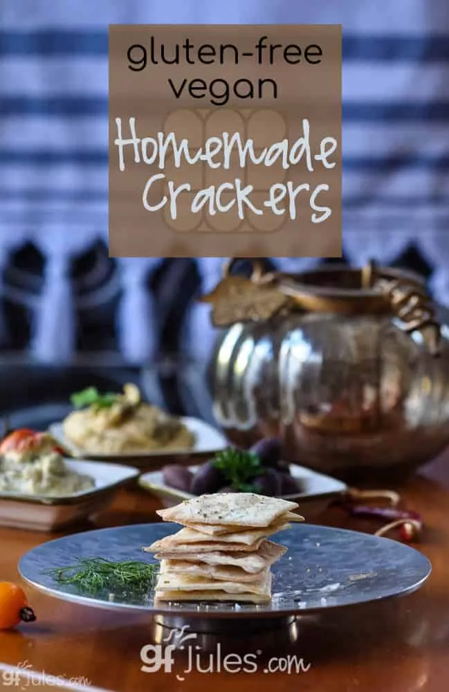 Easy homemade gluten free crackers recipe from gfJules - gluten free & vegan, made with fresh herbs and the toppings YOU prefer!