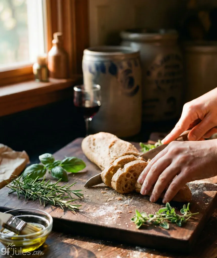 slicing gluten free baguette