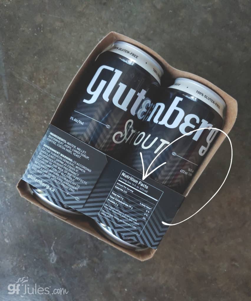 Nutritional Label on gluten free beer