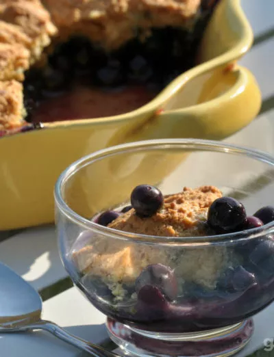 gluten free blueberry cobbler with spoon