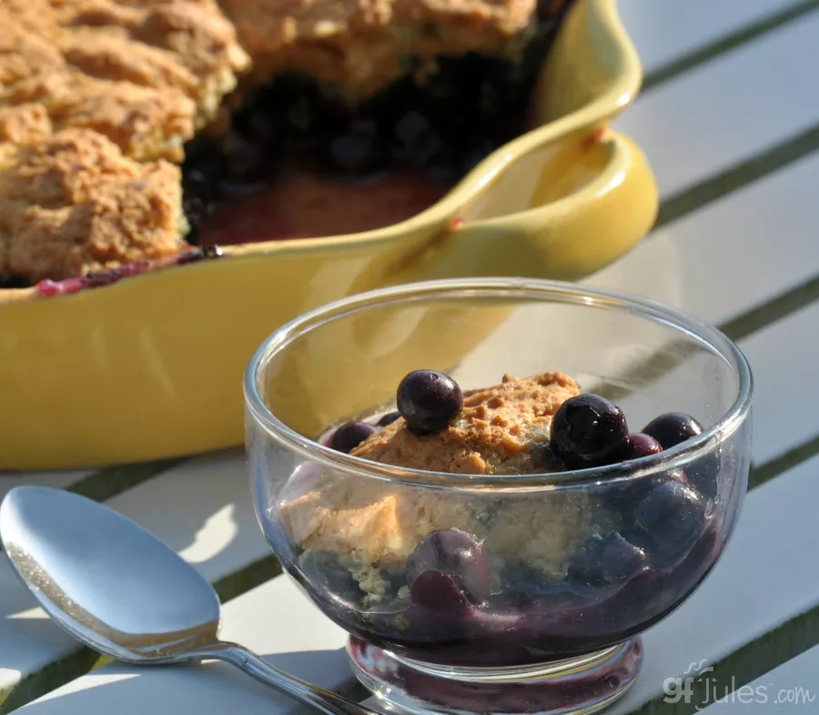 gluten free blueberry cobbler with spoon