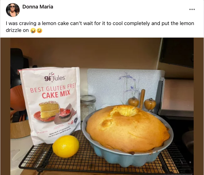 Customer Donna Maria made gfJules Cake Mix into a large bundt cake lemon cake!