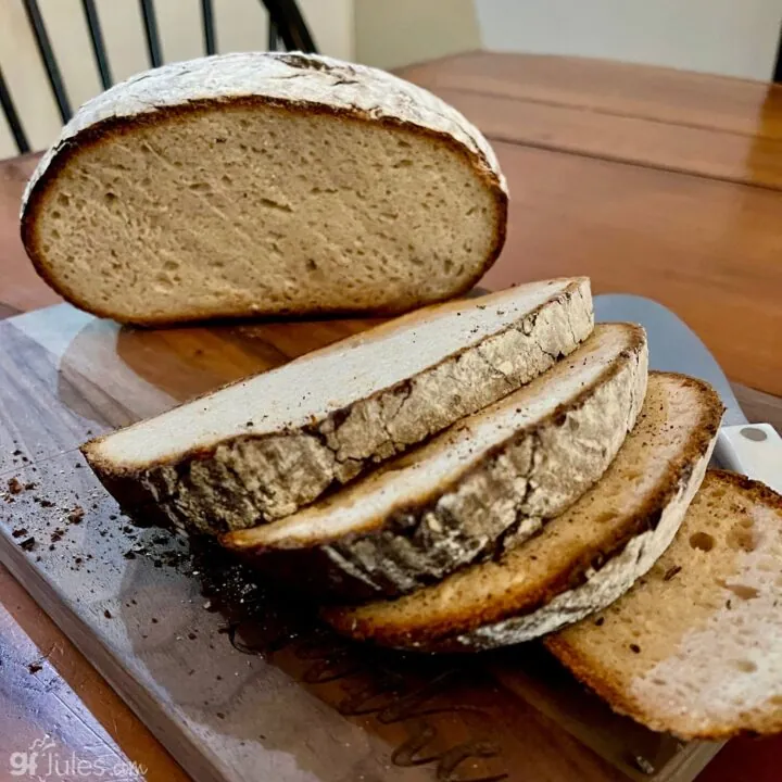 gfJules UPDATED Gluten Free Bread Mix used to make Artisan Loaf, sliced