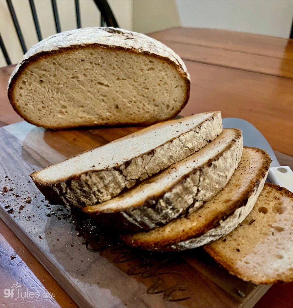 gfJules UPDATED Gluten Free Bread Mix used to make Artisan Loaf, sliced