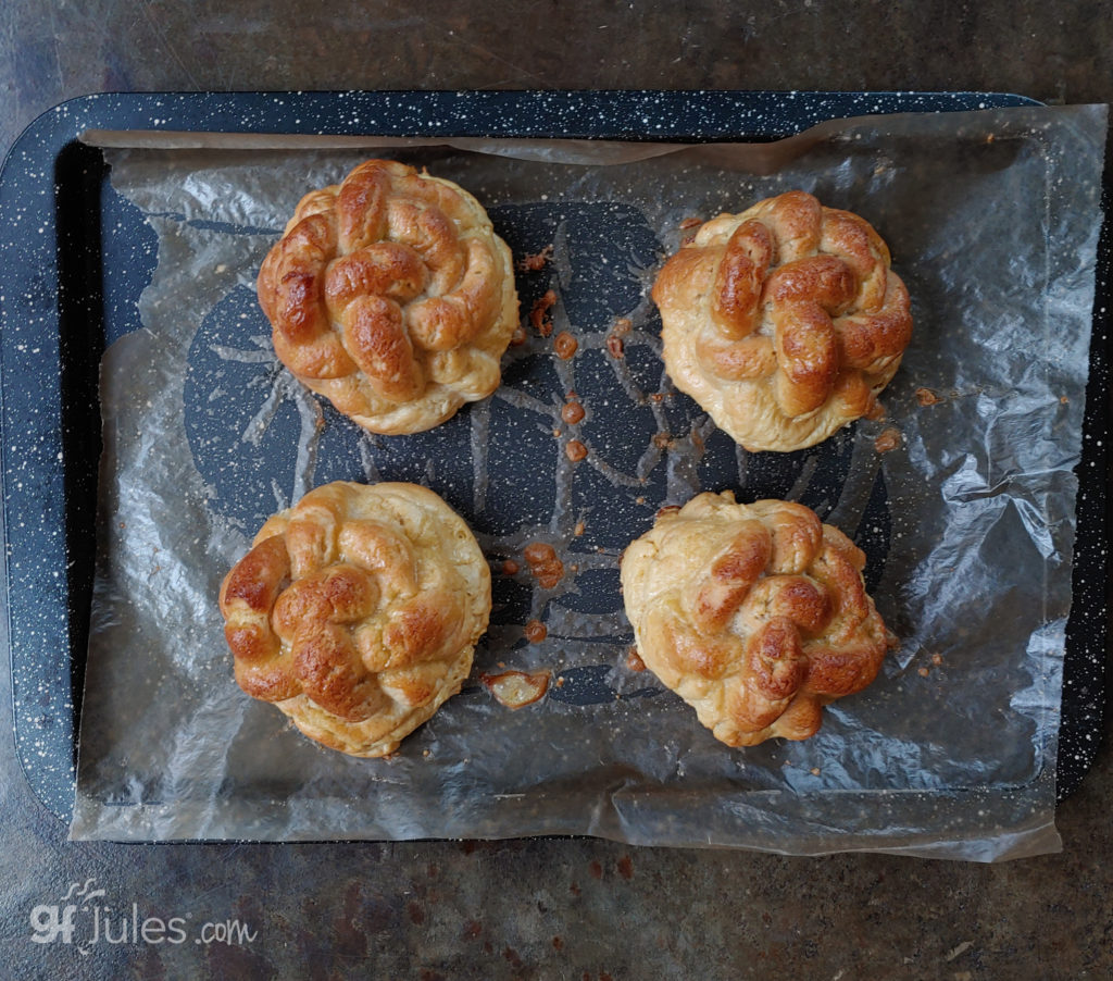 Gluten Free Challah Crowns baked in molded pans