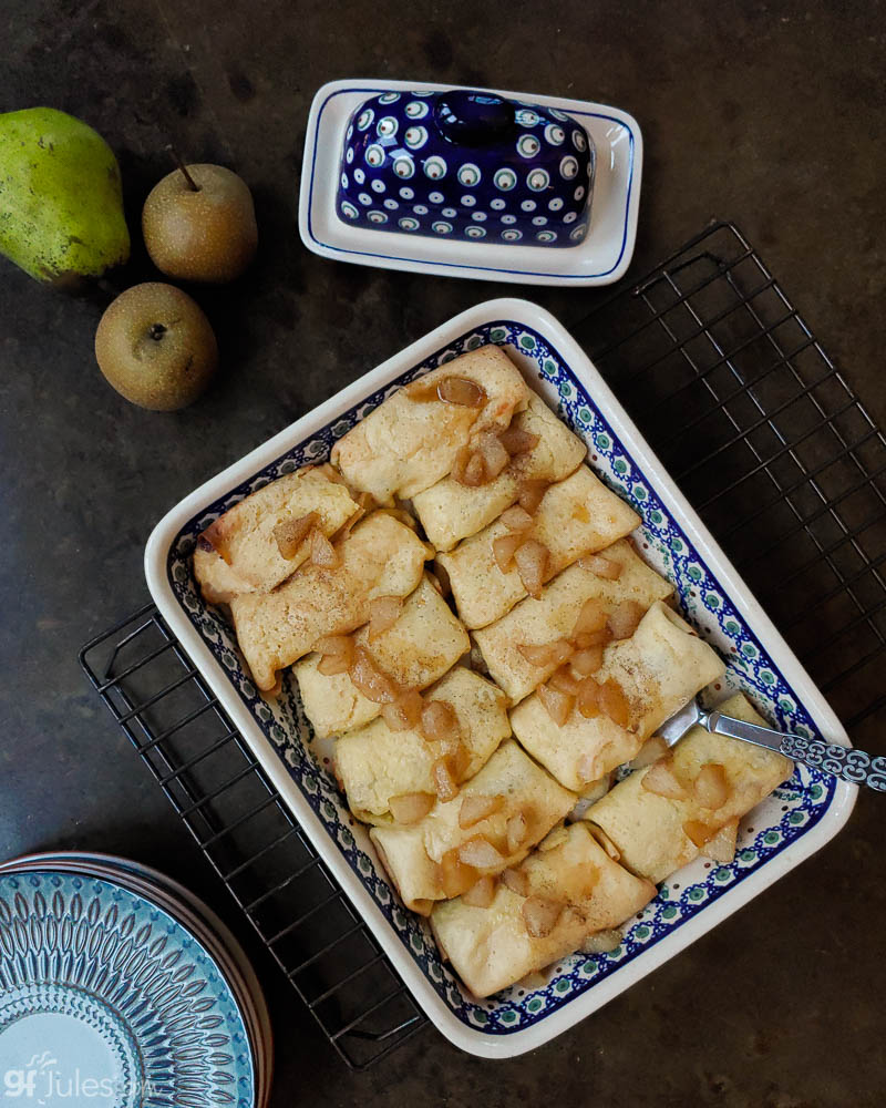 gluten free dairy free blintzes with spiced maple pears and plates | gfJules