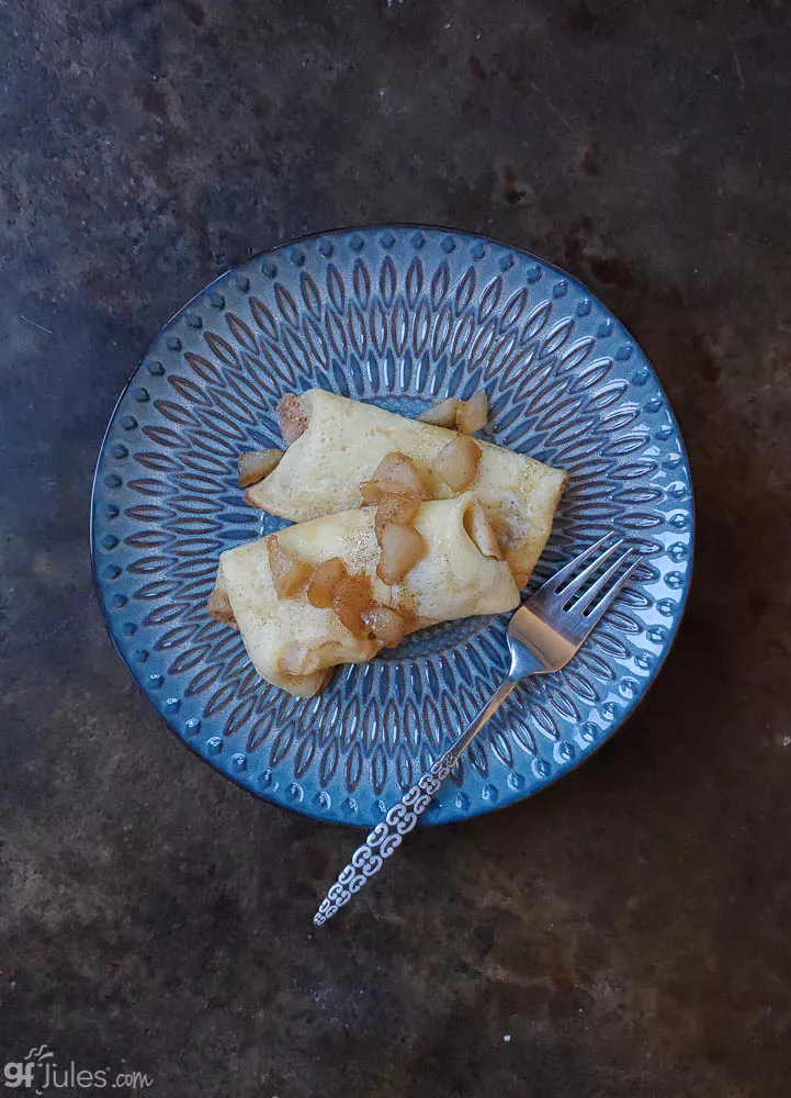 Gluten Free Dairy Free Blintzes with Spiced Maple Pears