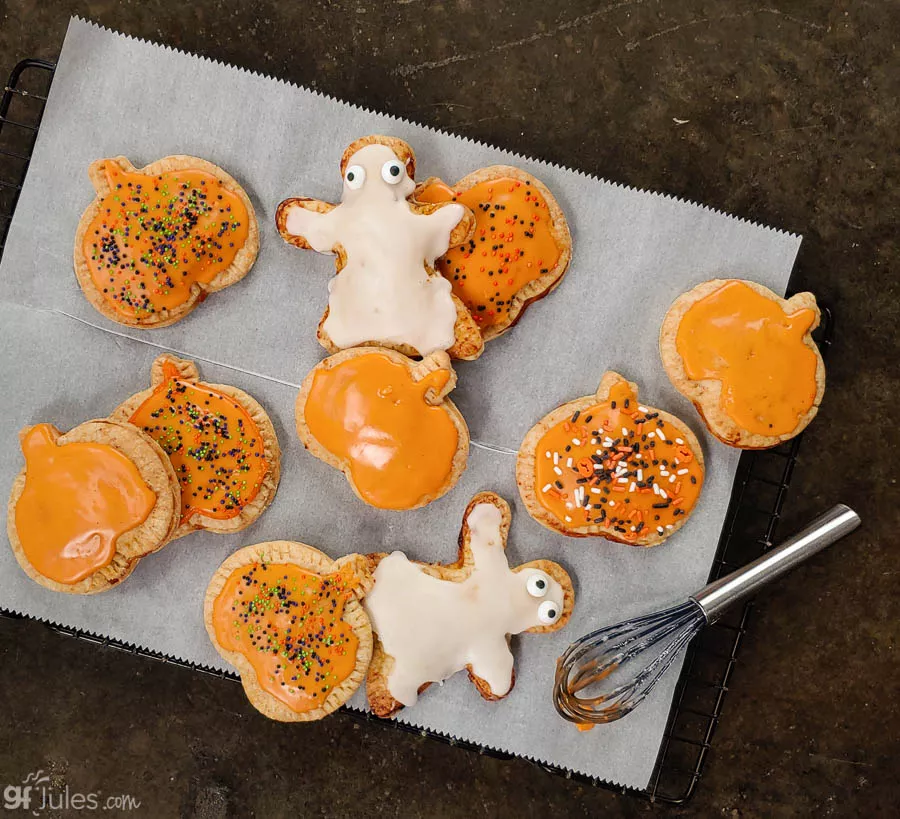 gluten free poptarts pumpkins and ghosts on parchment | gfJules