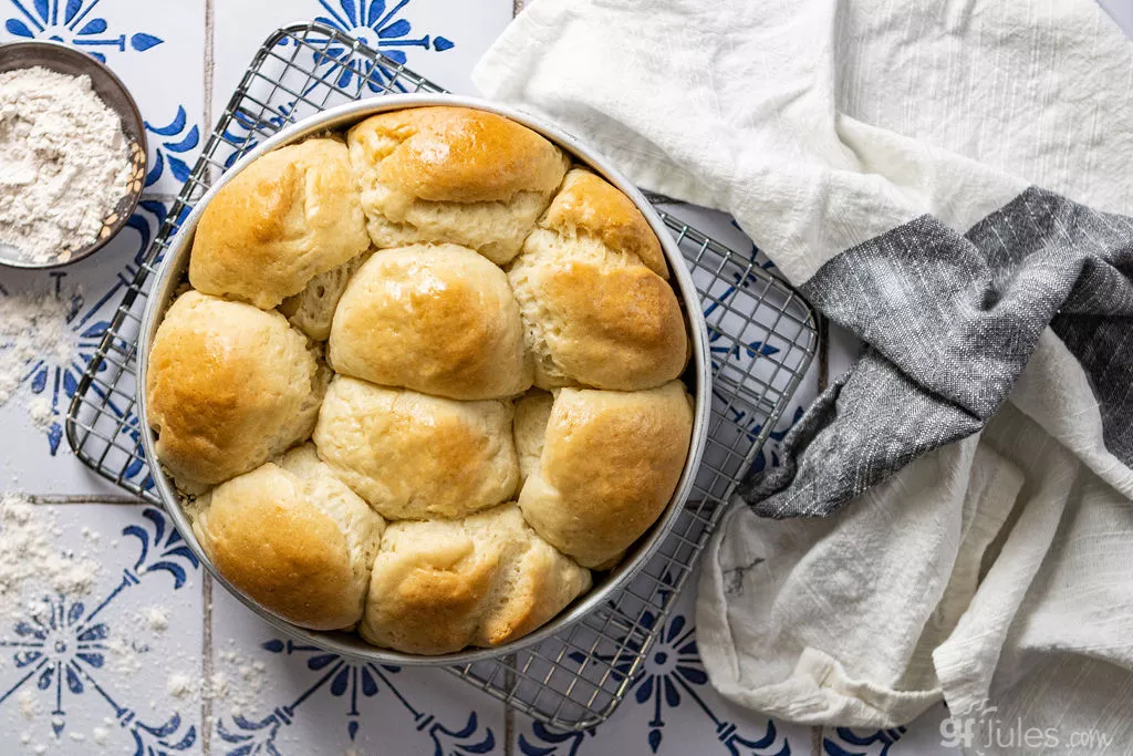 Gluten Free Pull Apart Dinner Rolls made with gfJules Flour; Photograph by: R.Mora Photography.