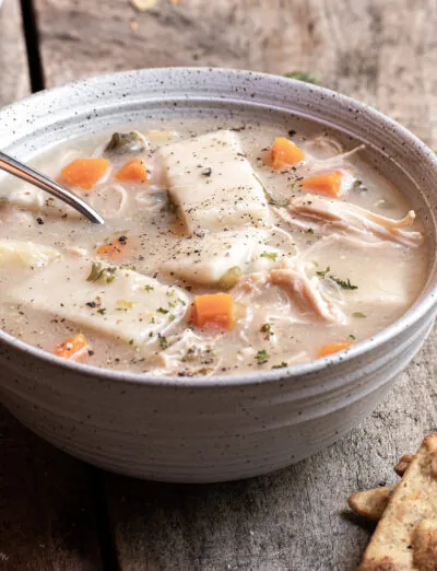 gluten free chicken and dumplings in bowl