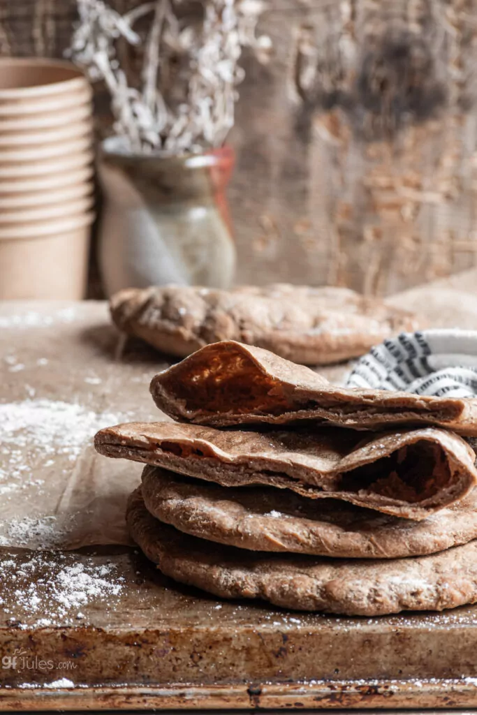 grain free pita bread stack made with Nada Flour | gfJules