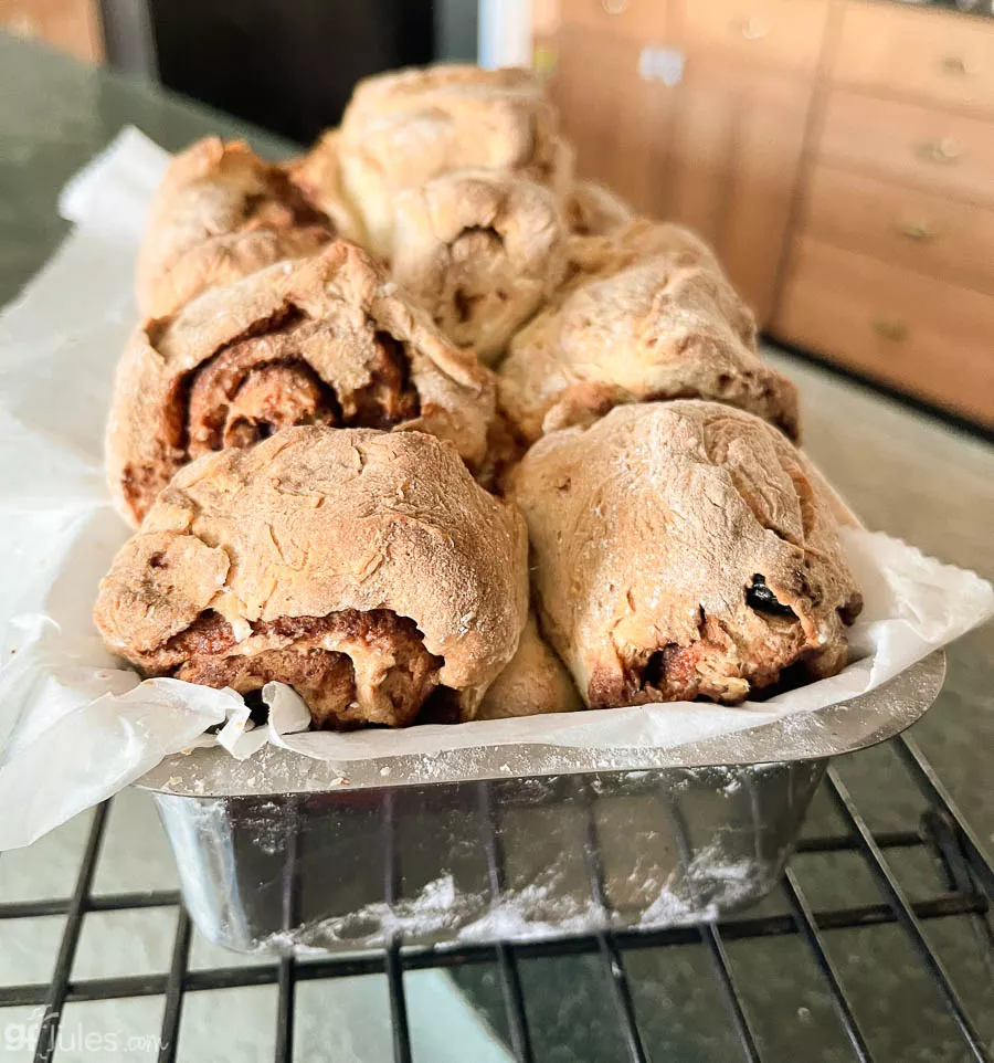 gluten free cinnamon roll bread in pan | gfJules