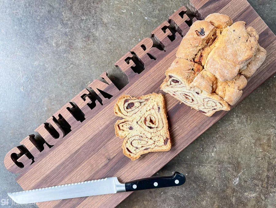 gluten free cinnamon roll bread on gluten free board OH | gfJules