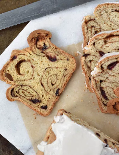 gluten free cinnamon roll bread with icing OH