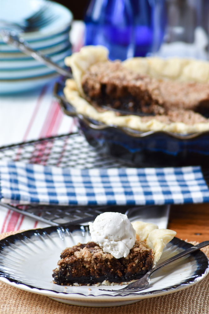 gluten free shoo fly pie slice with pie and ice cream V | gfJules_
