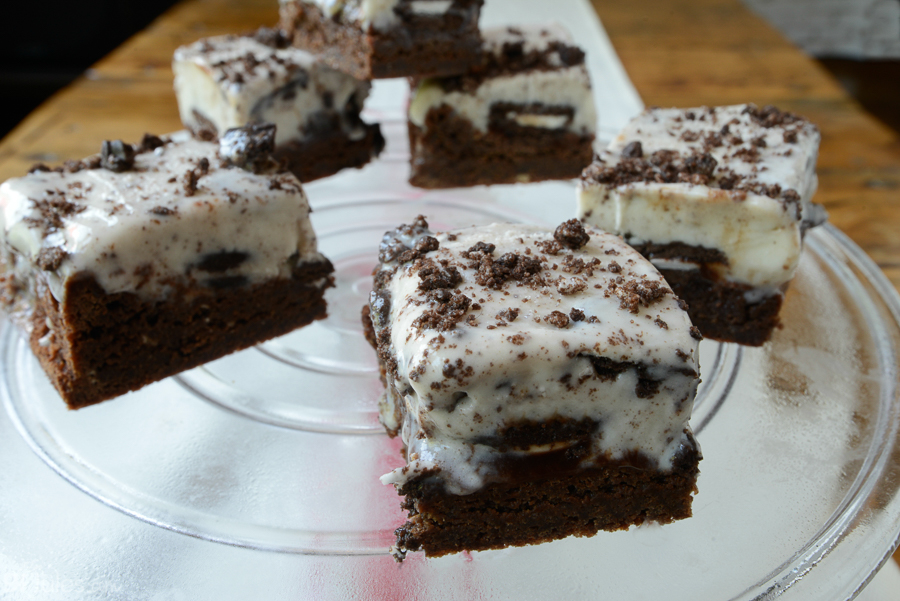 Gluten Free Cookies and Cream Brownie Sundae Bars