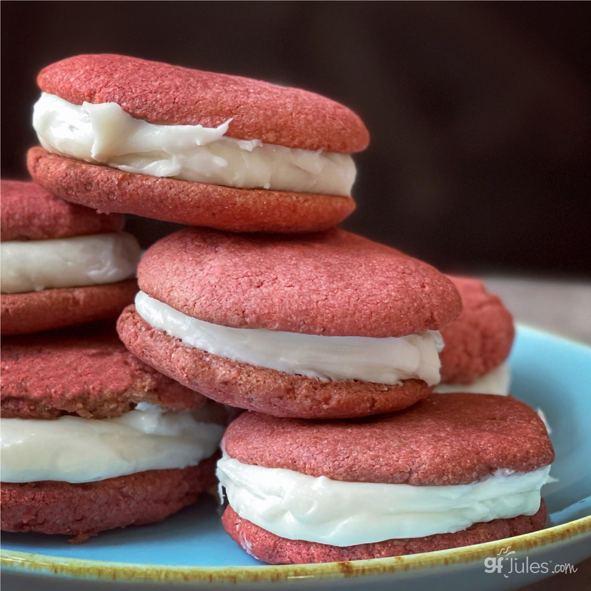 gluten free red velvet sandwich cookies made thicker