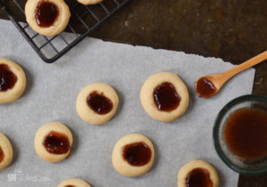 gluten free thumbprint cookies on parchment copy