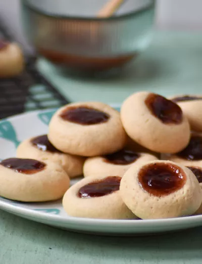 gluten free thumbprint cookies on plate 2| gfJules