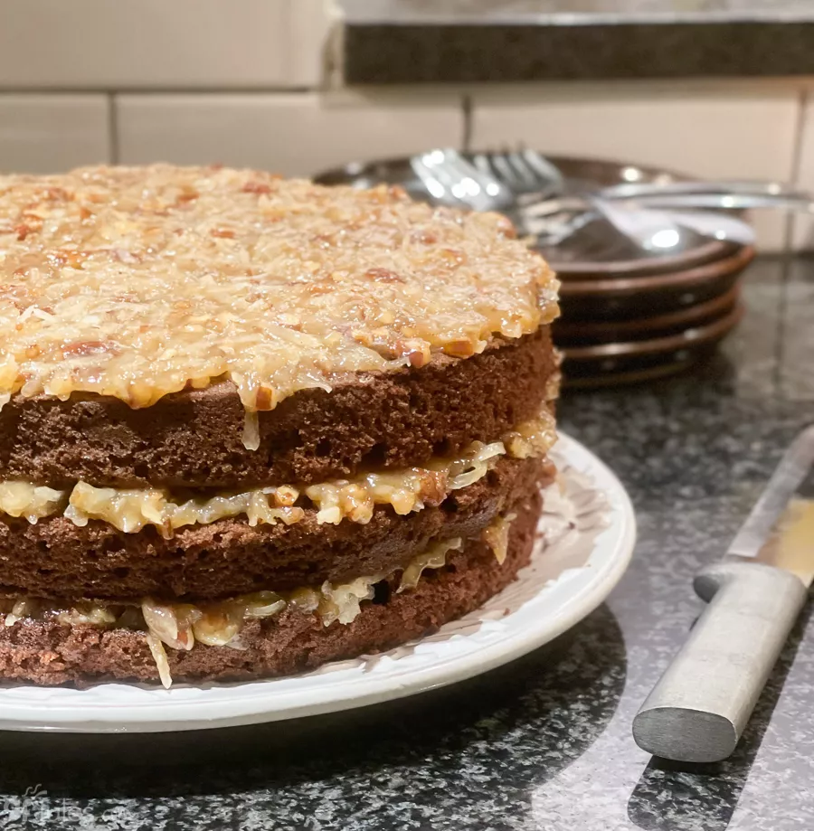 gluten free german chocolate cake on plate | gfJules