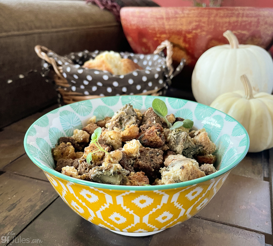 gluten free oyster dressing in bowl | gfJules