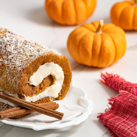 gluten free pumpkin roll on tray