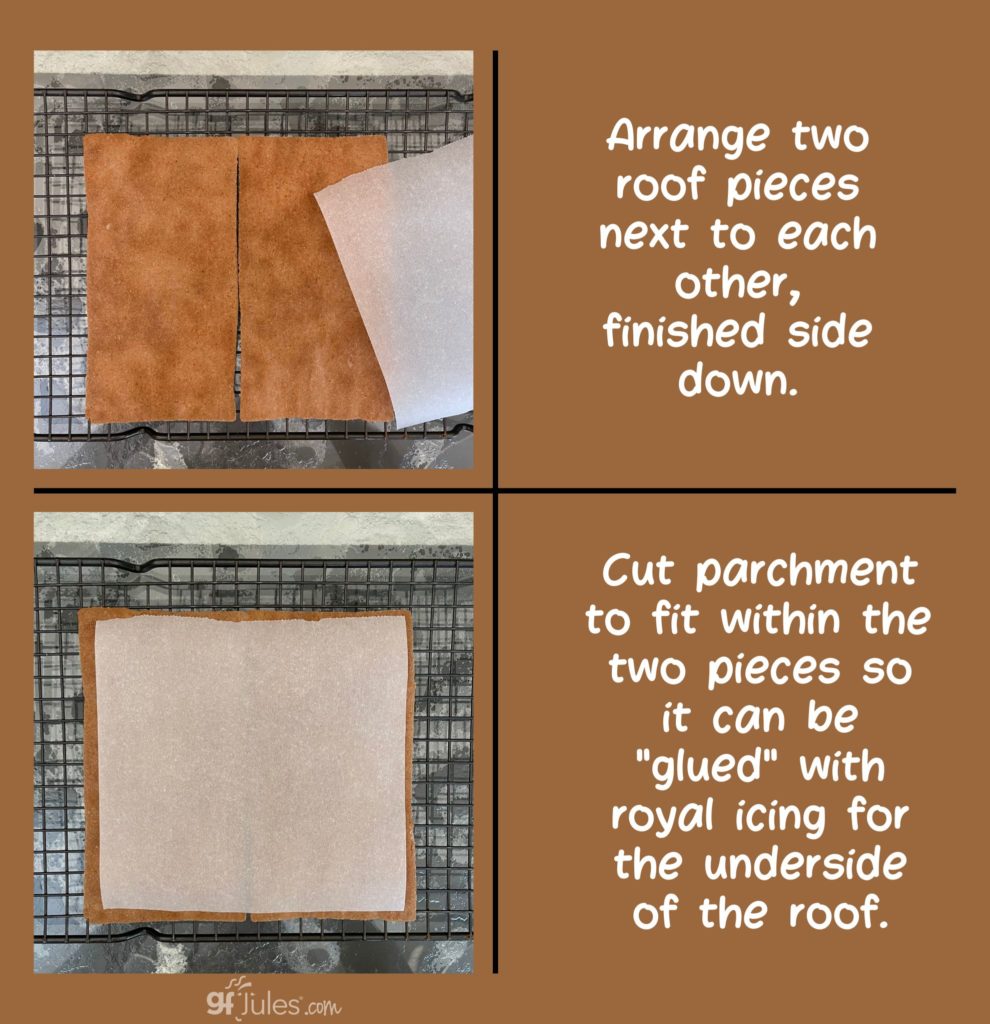 Arrange two gluten free roof pieces next to each other, finished side down.