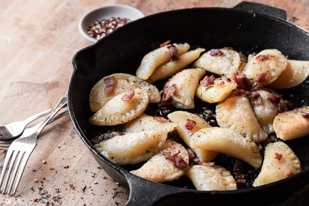  gluten free pierogi in cast iron