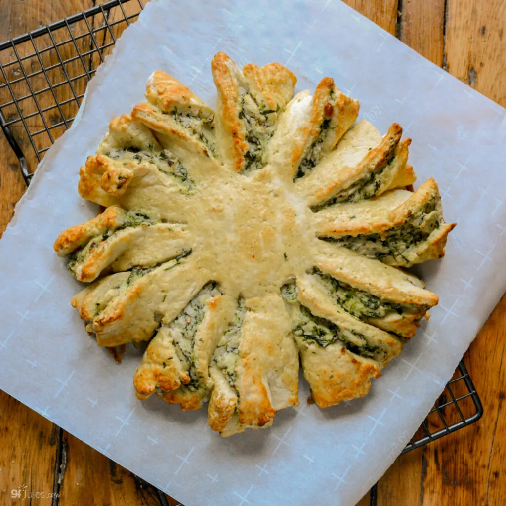 Gluten Free Spinach Artichoke Pull Apart Bread overhead