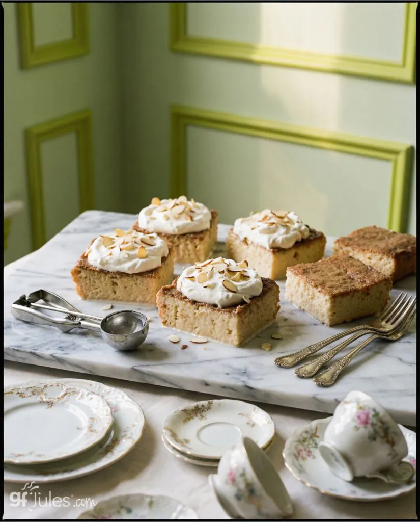 gluten free and vegan tres leches cake slices on marble