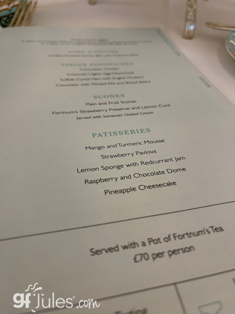 Fortnum & Mason Gluten Free Afternoon Tea Service menu | gfJules