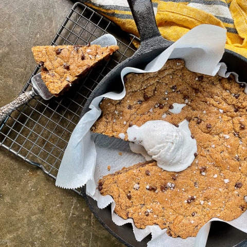 gluten free skillet cookie OH with slice and ice cream W | gfJules