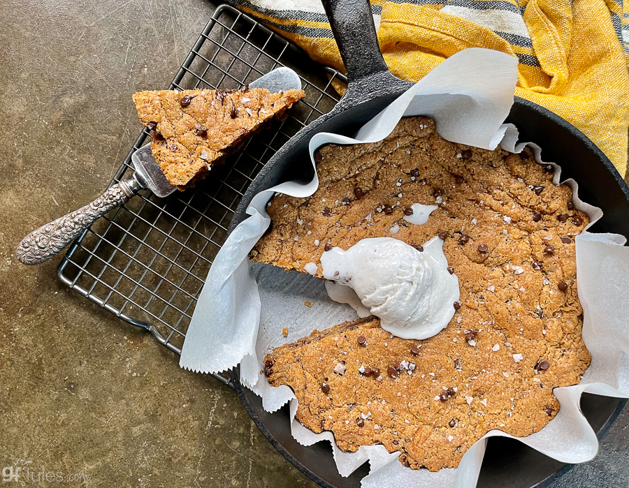 gluten free skillet cookie OH with slice and ice cream W | gfJules