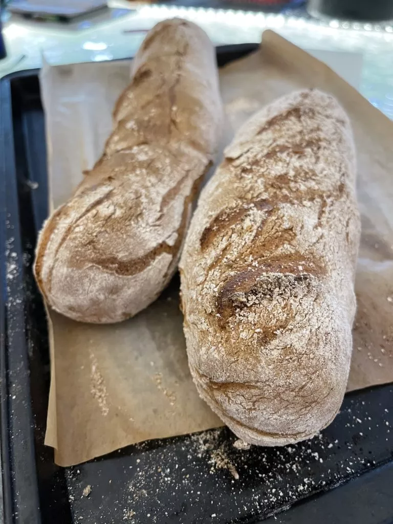 Two Gluten Free Baguettes on parchment paper