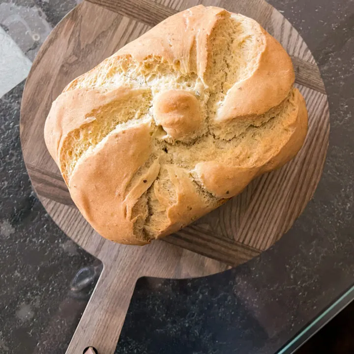 gluten free Italian Bread made in Panasonic Bread Machine overhead on board