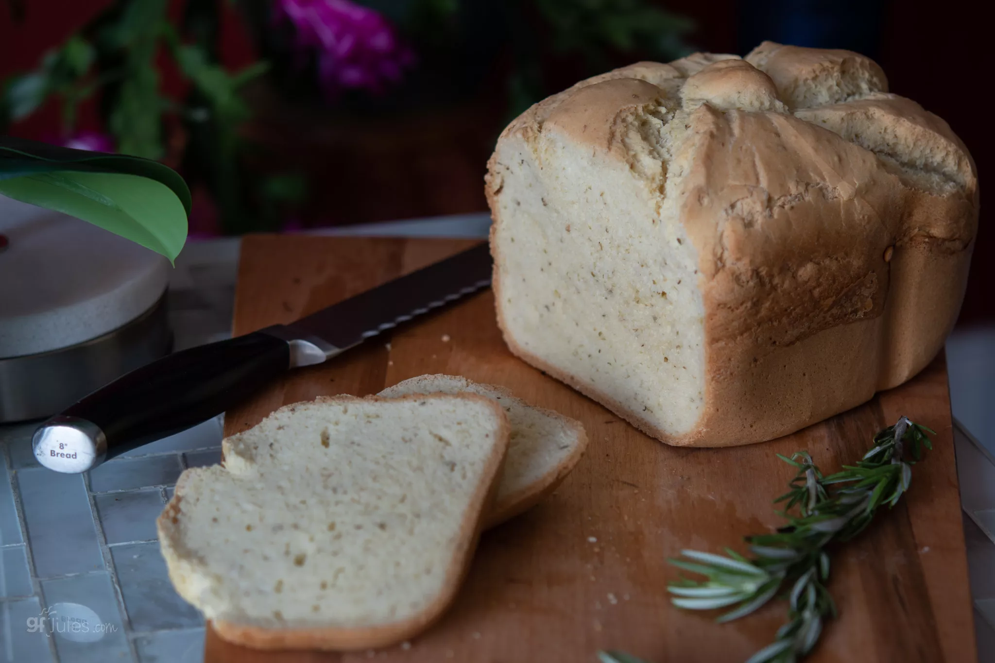 gluten free Italian Bread sliced with herbs