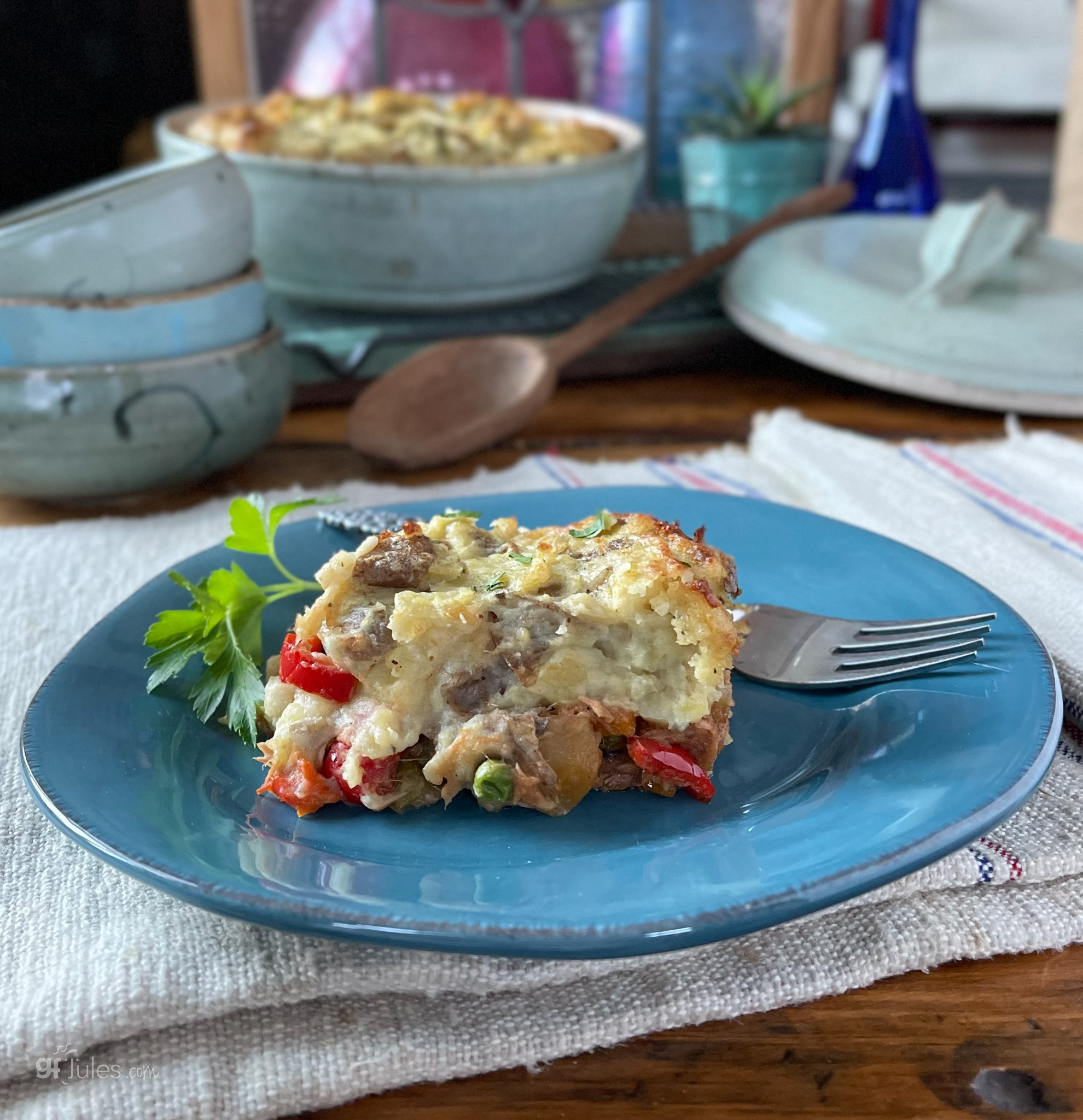 Gluten Free Shepherd's pie on plate with fork