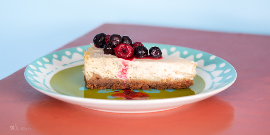 gluten free dairy free margarita cheesecake slice with berries
