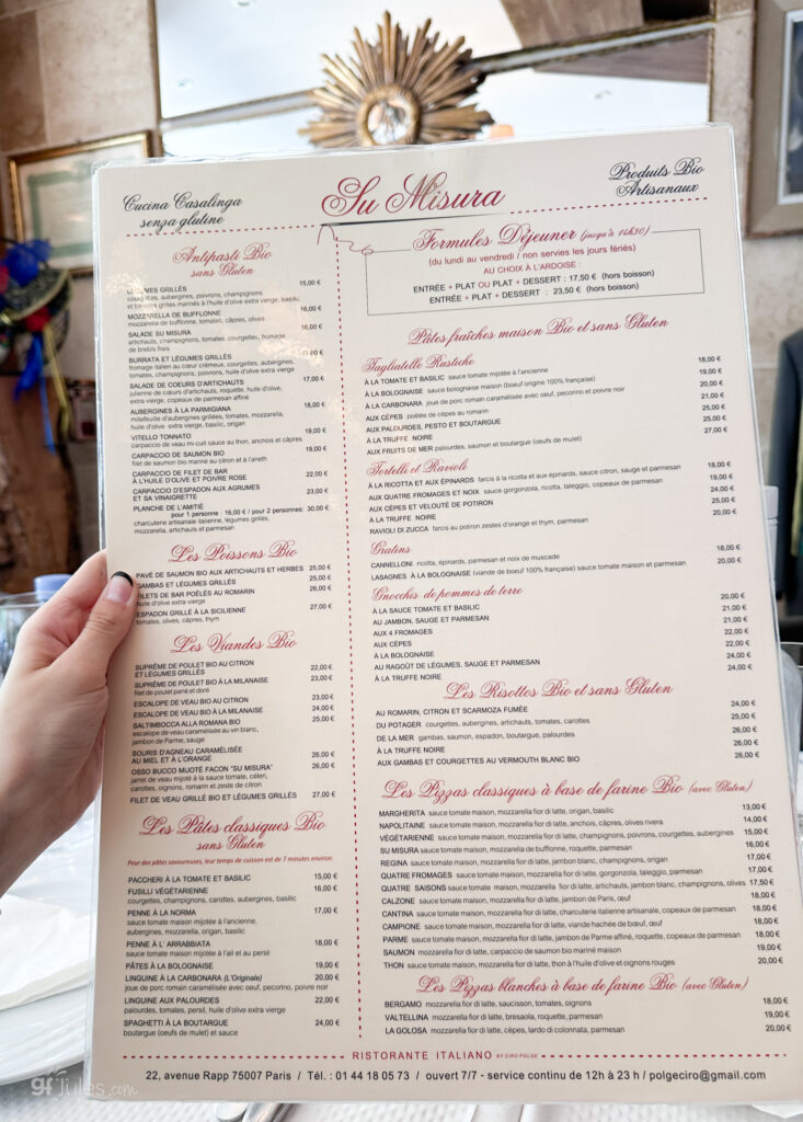 Su Misura Paris menu | gfJules